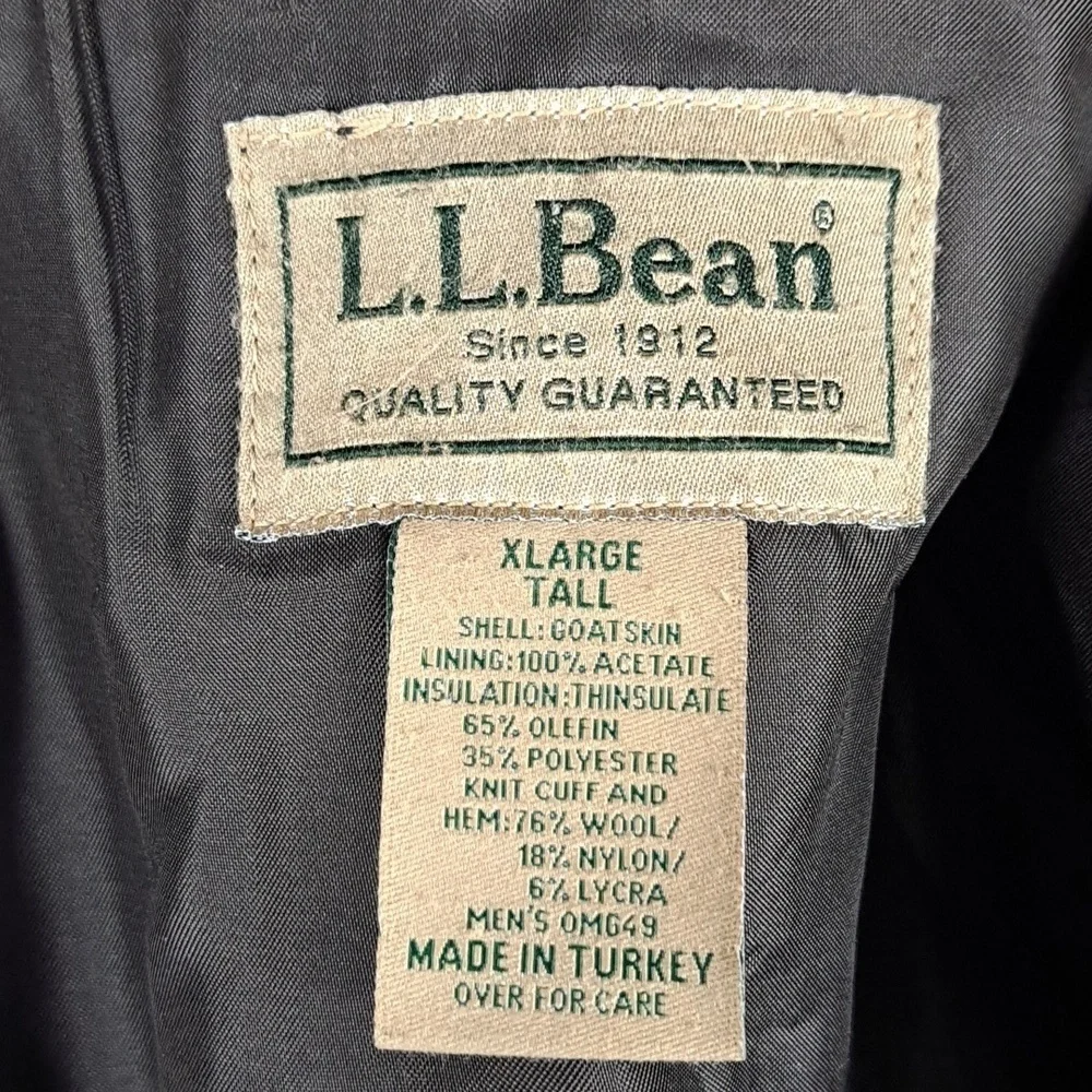 Vintage L.L.Bean flap pocket full zip distressed XL brown leather lined jacket